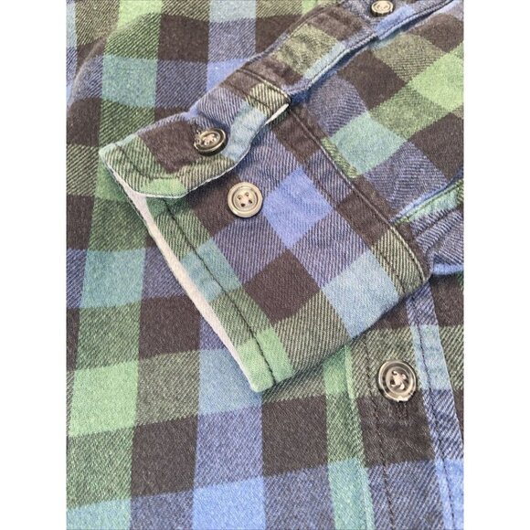 Eddie Bauer Button Up Shirt Mens Large Long Sleeve Plaid Flannel Blue Green - Picture 7 of 11